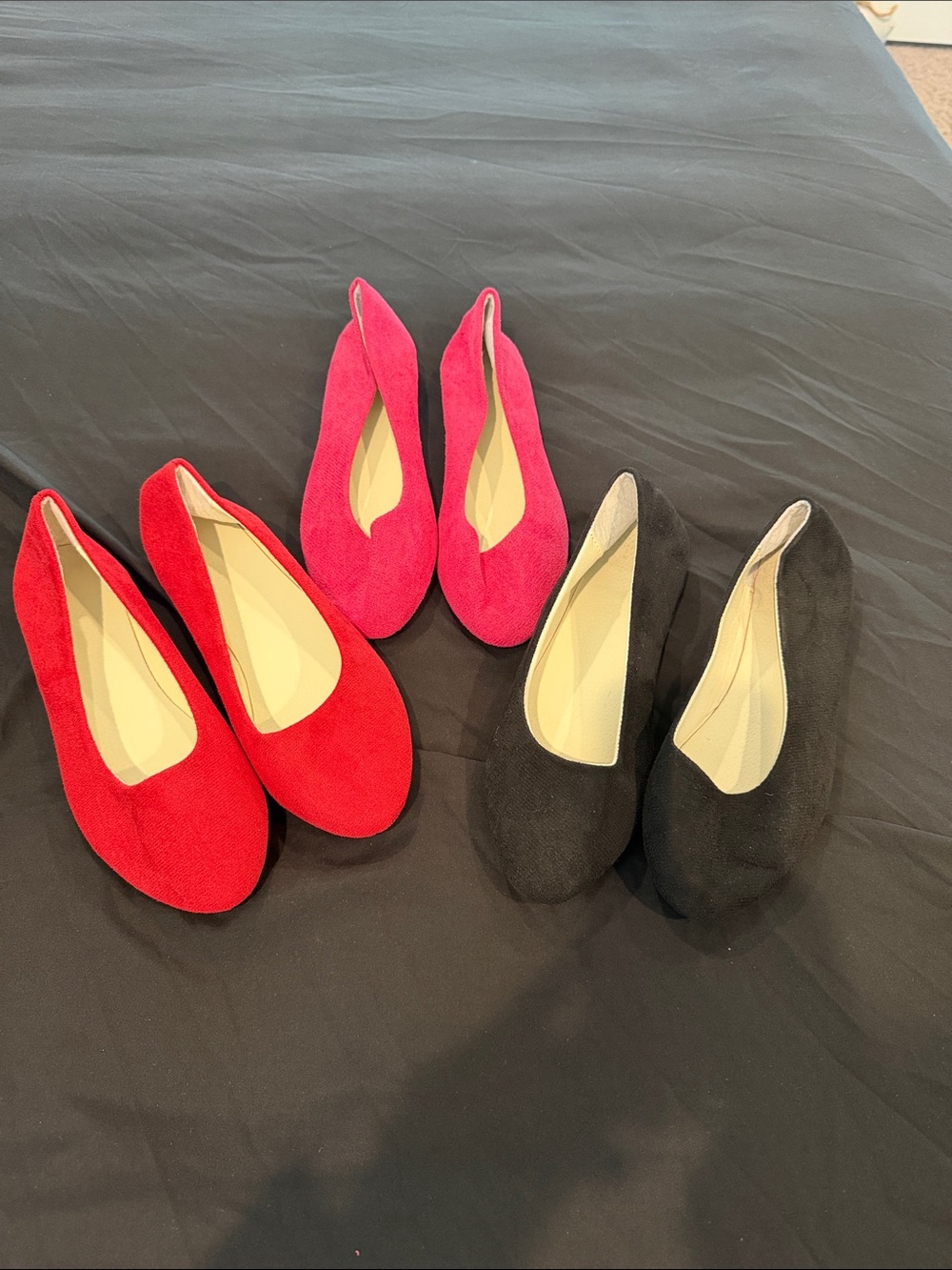 Women’s Classic Suede Ballet Flats — Red, Pink, Black